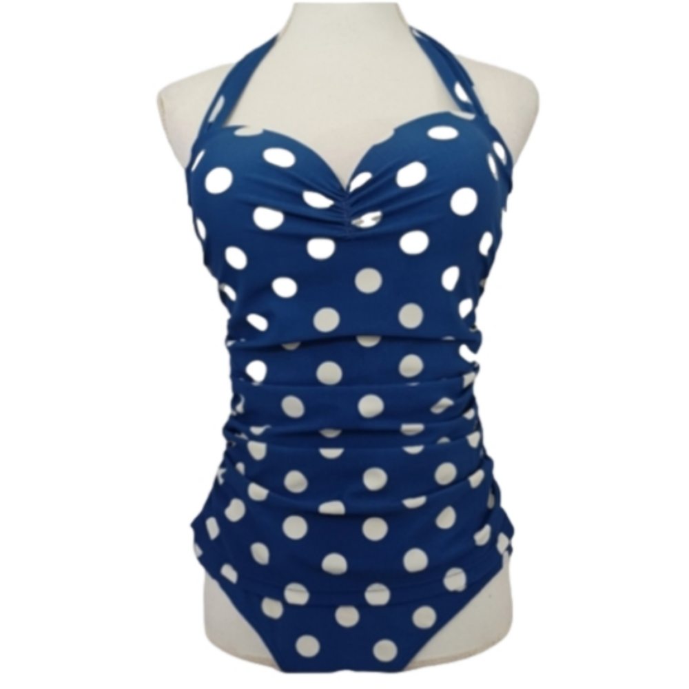 COCOSHIP  Care Your Life Blue White Polkadot One Piece Swimsuit Bathingsuit